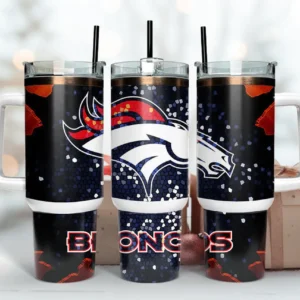 Denver Broncos NFL Stained Glass Effect Custom Stanley Stainless Steel – Curved Tumbler – Stans Tumbler 40oz