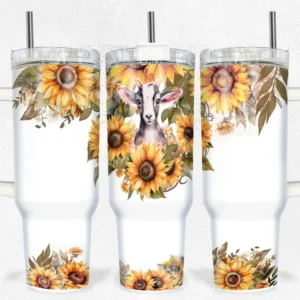 Goat with Flowers Custom Stanley Stainless Steel – Curved Tumbler – Stans Tumbler 40oz