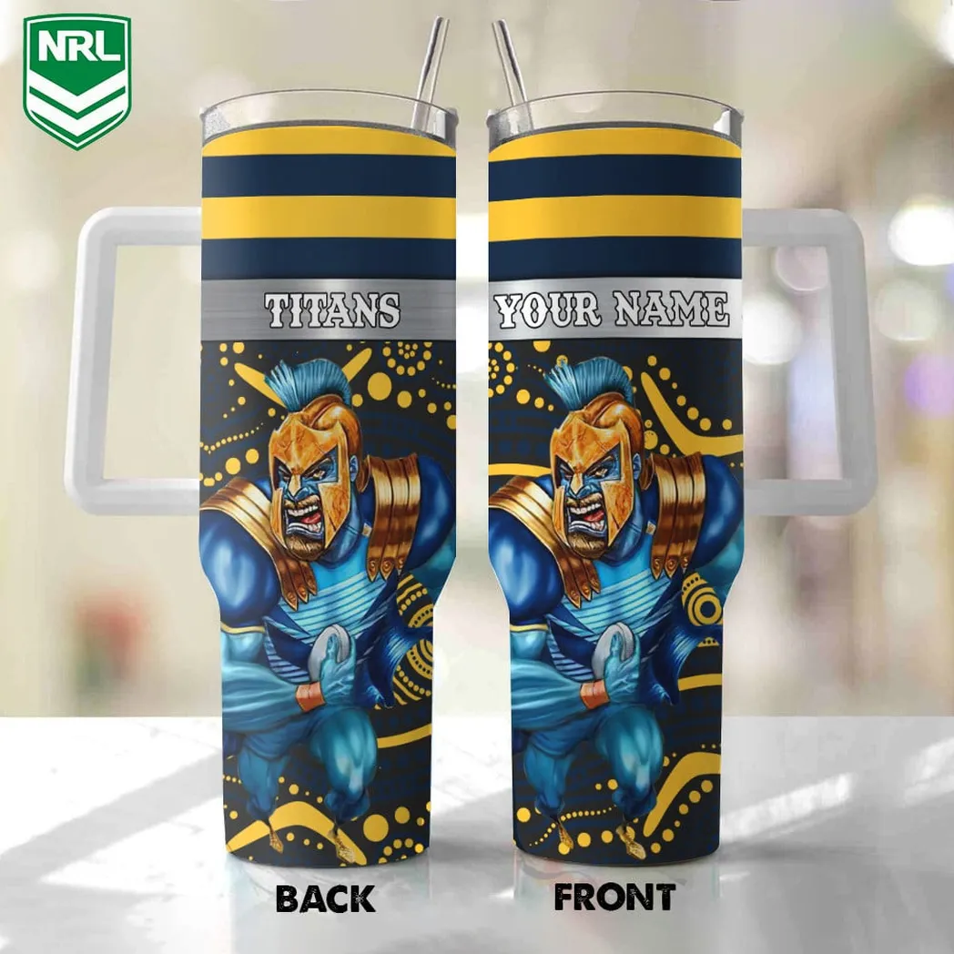 Gold Coast Titans Mascot NRL Custom Stanley Stainless Steel – Curved Tumbler – Stans Tumbler 40oz