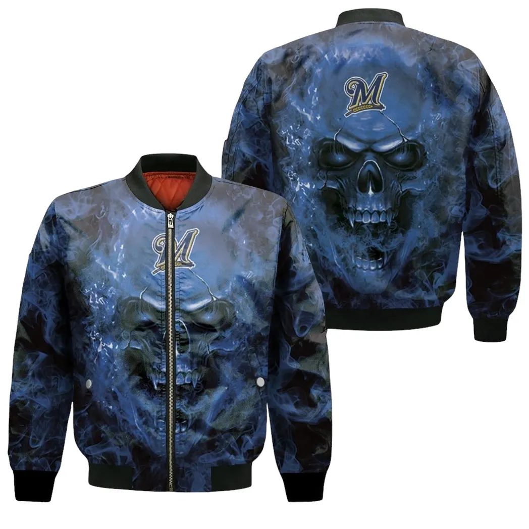 Milwaukee Brewers Mlb Fans Skull Bomber Jacket for Men Women