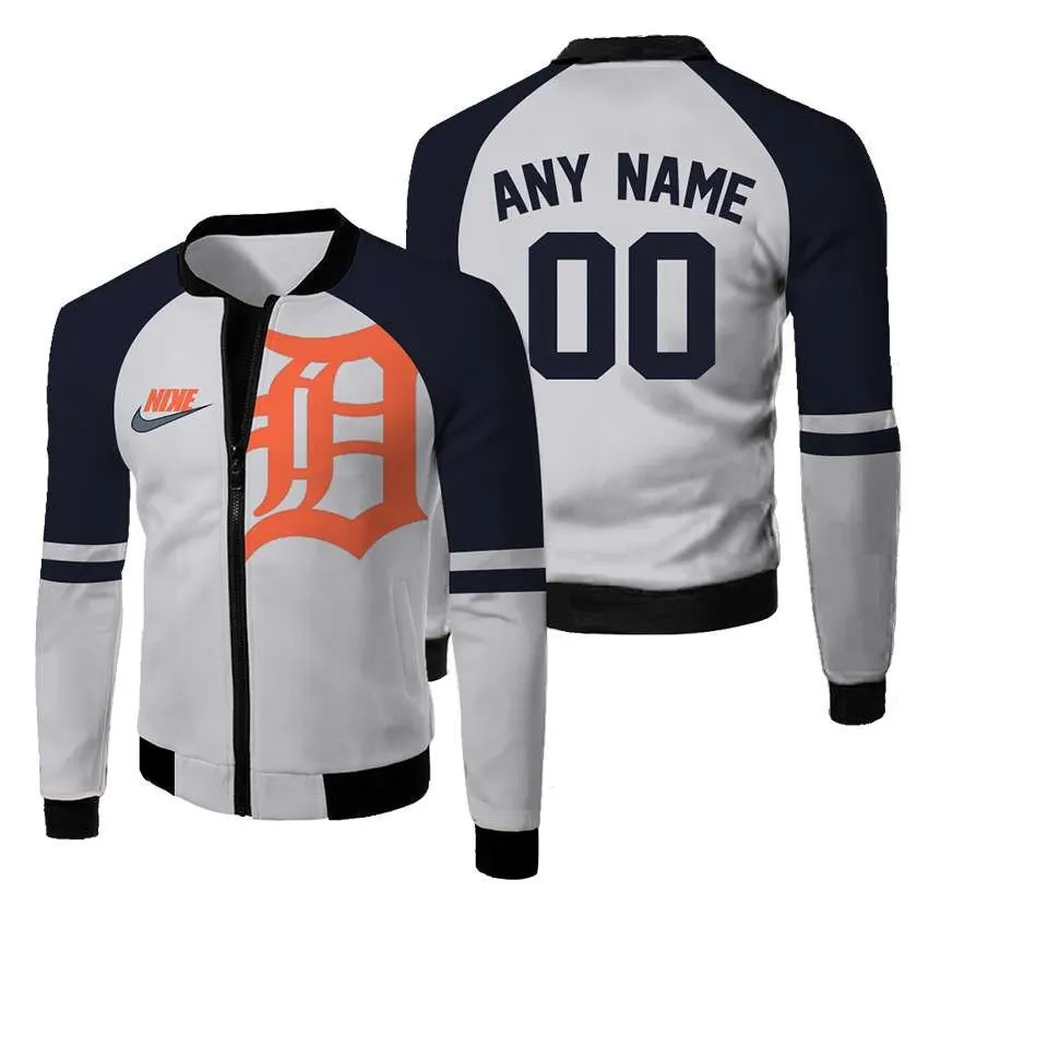 MLB Detroit Tigers Custom Name Number Black White Bomber Jacket