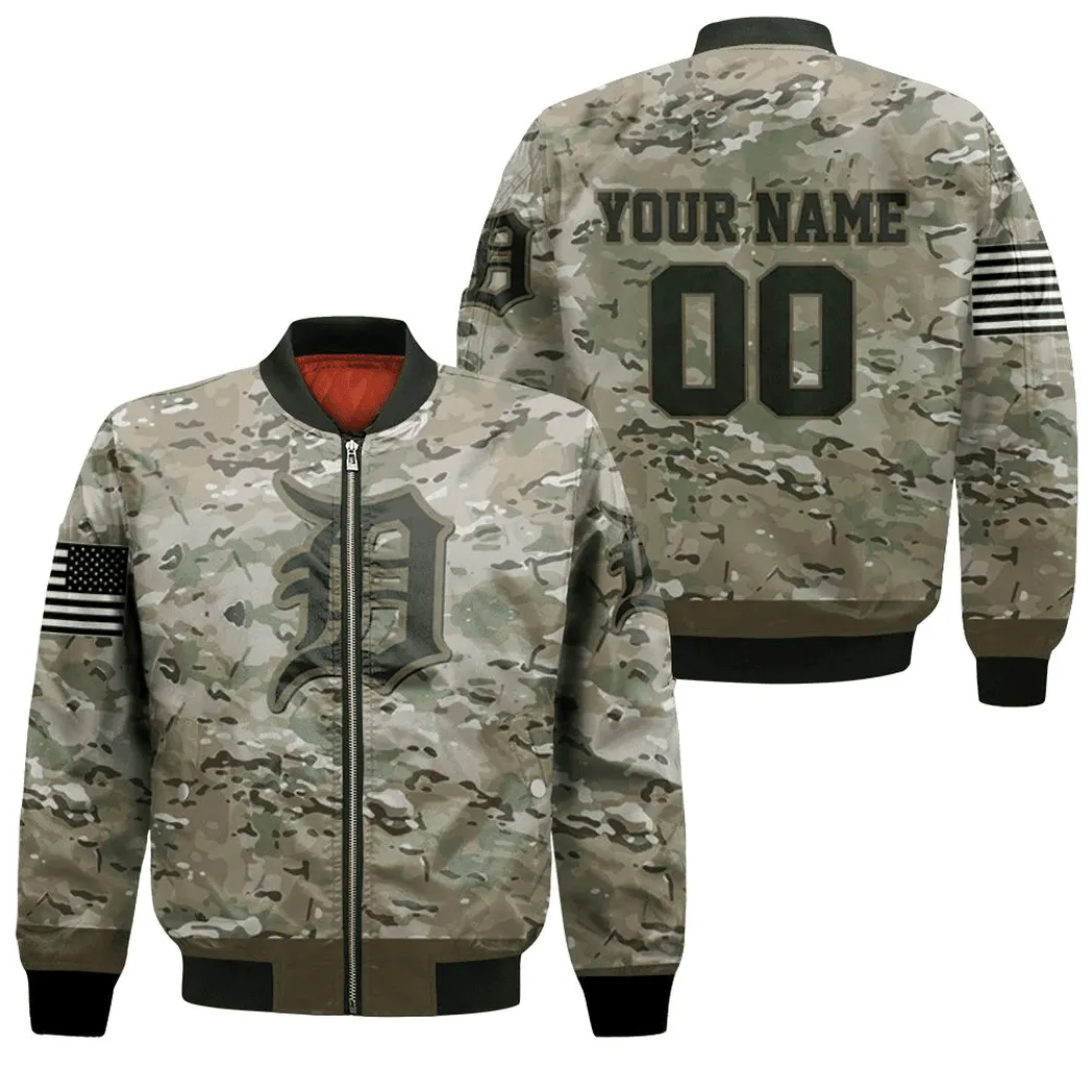 MLB Detroit Tigers Custom Name Number Camo Bomber Jacket