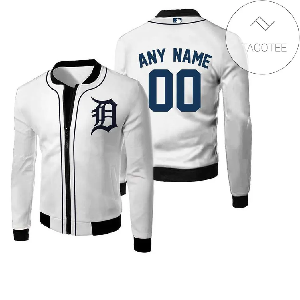 MLB Detroit Tigers Custom Name Number White Bomber Jacket