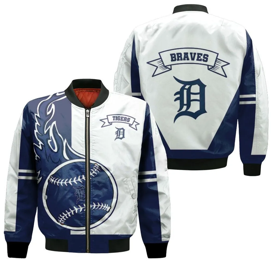 MLB Detroit Tigers White Navy Bomber Jacket