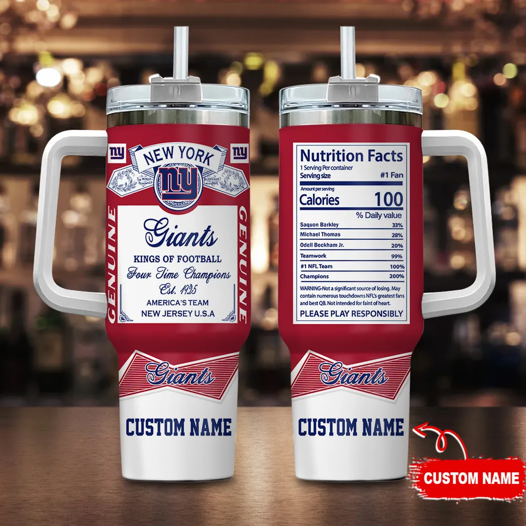 New York Giants NFL Nutrition Facts Custom Stanley Stainless Steel – Curved Tumbler – Stans Tumbler 40oz