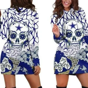 Nfl Dallas Cowboys Skull Flower Womens Hoodie Dress, Sweater Dress, Sweatshirt Dresses Hoodie