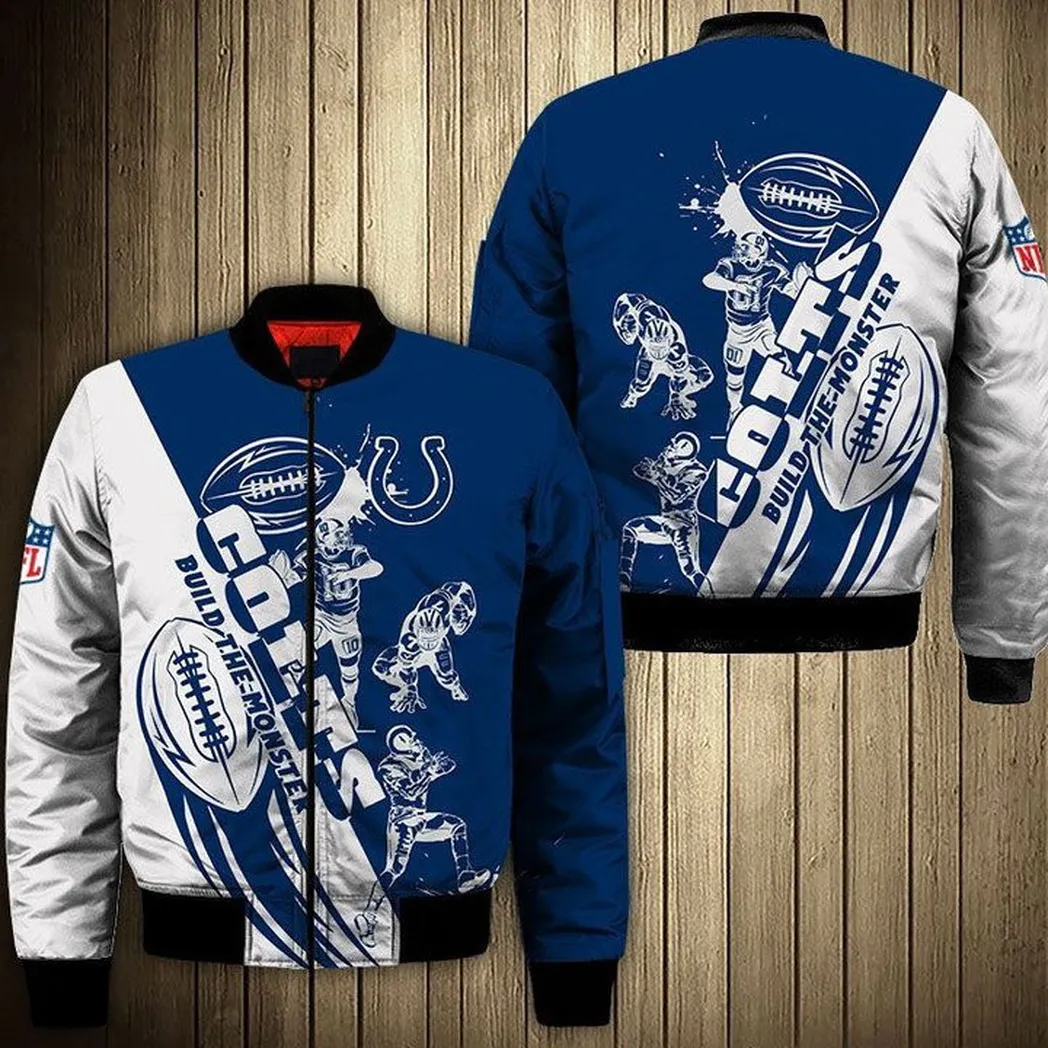 NFL Indianapolis Colts Blue White Bomber Jacket V3