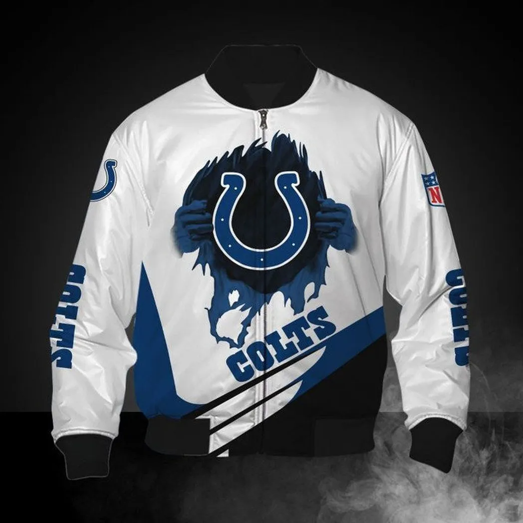 NFL Indianapolis Colts White Blue Bomber Jacket