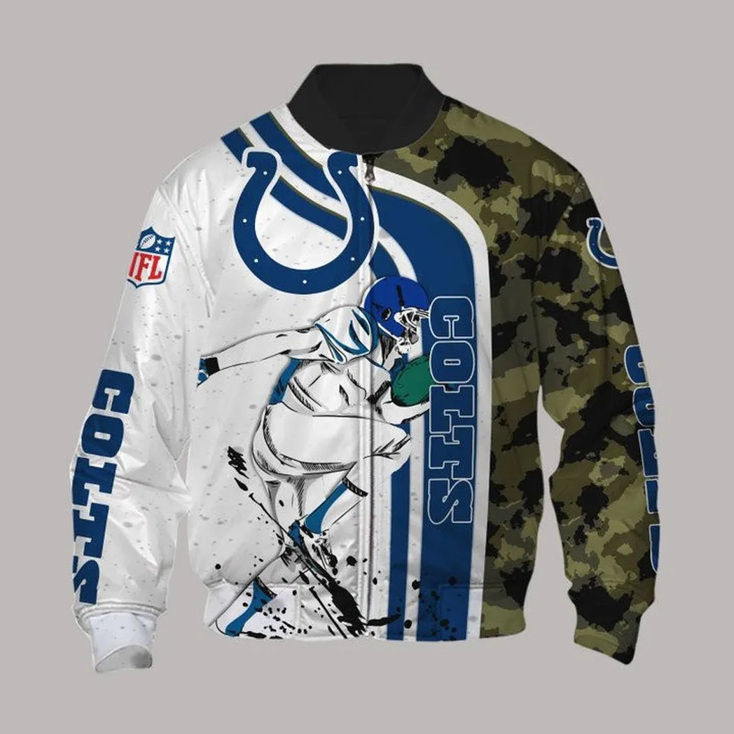 NFL Indianapolis Colts White Blue Camo Bomber Jacket