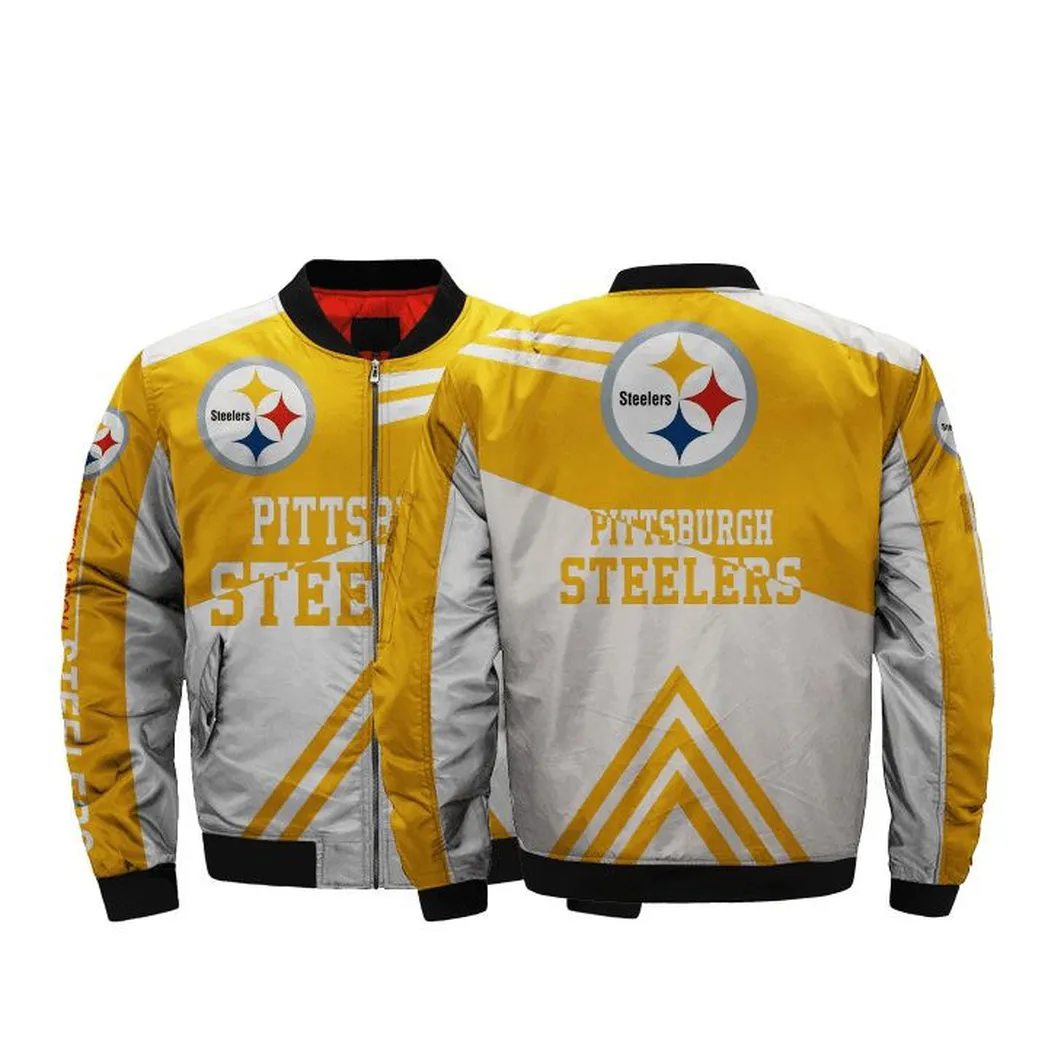 NFL Pittsburgh Steelers White Golden Bomber Jacket