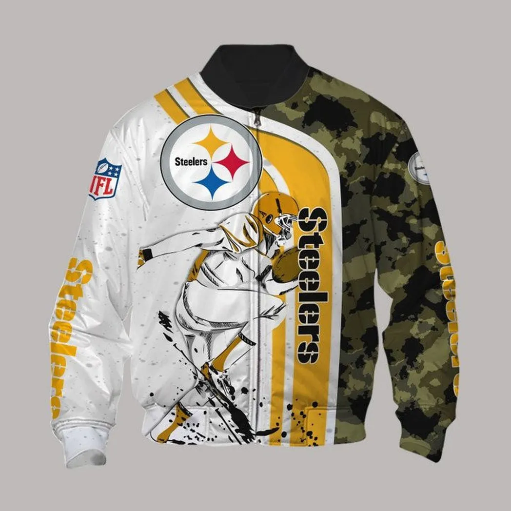 NFL Pittsburgh Steelers White Golden Camo Bomber Jacket