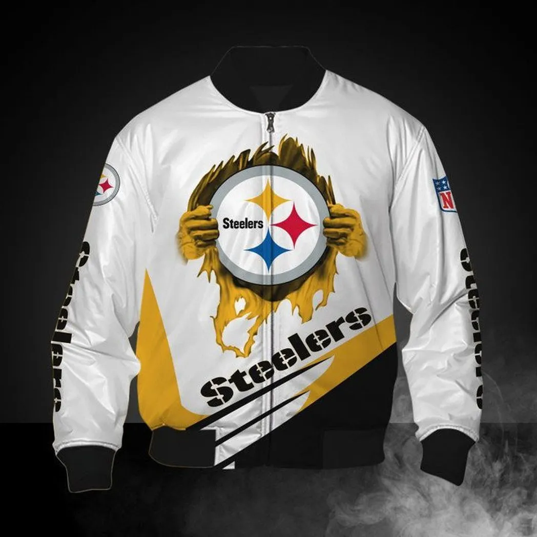 NFL Pittsburgh Steelers White Golden Logo Bomber Jacket