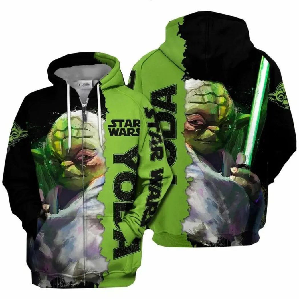 Star Wars Baby Yoda Holding Lightsaber 3d Hoodie Zip Hoodie