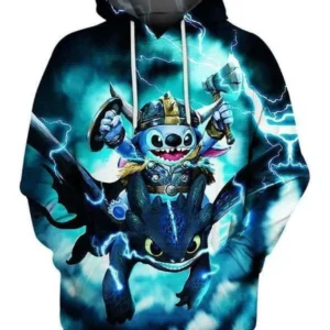 Stitch Riding Toothless Full Printing Hoodie 3d Hoodie