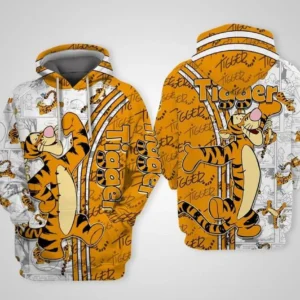 Tigger Winnie The Pooh Disney, Funny Tigger Disney Face, Comic Book Patterns All Over Print Hoodie, Zip Hoodie