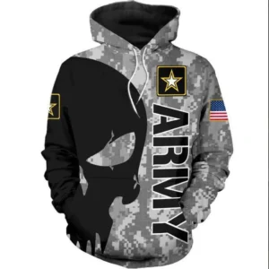 U.s Army Skull Digital Gray Camo Over Print 3d Hoodie Zip Hoodie