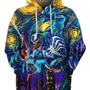 Venom Fighting Spiderman Starry Night Hoodie Zip Hoodie