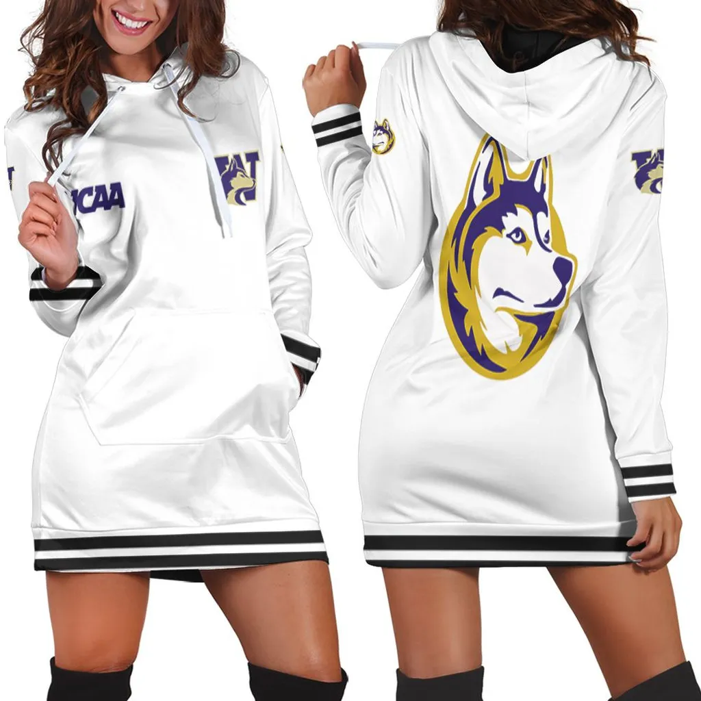 Washington Huskies Ncaa Classic White With Mascot Logo Gift For Washington Huskies Fans Hoodie Dress, Sweater Dress, Sweatshirt Dress