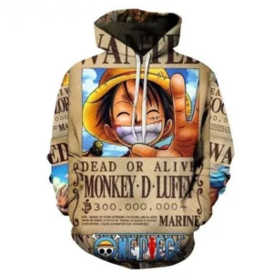 White Teeth Monkey D. Luffy Anime One Piece Over Print 3d Hoodie Zip Hoodie