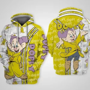 Yellow Dopey Snow And Seven The Dwarfs Disney Cartoon, Dopey Signature All Over Print Hoodie, Zip Hoodie