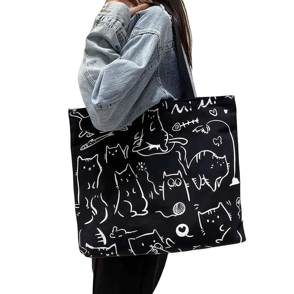 Doodle Cat Black Tote