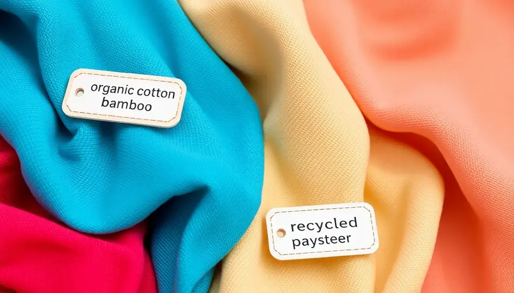 A variety of sustainable fabrics including organic cotton, bamboo, and recycled polyester.